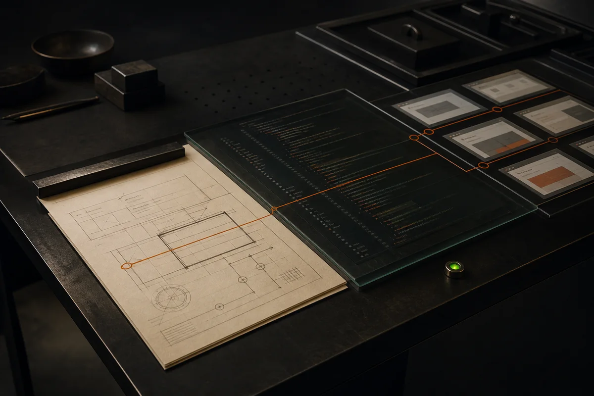 Product intent, code and browser evidence connected across one contemporary software inspection bench